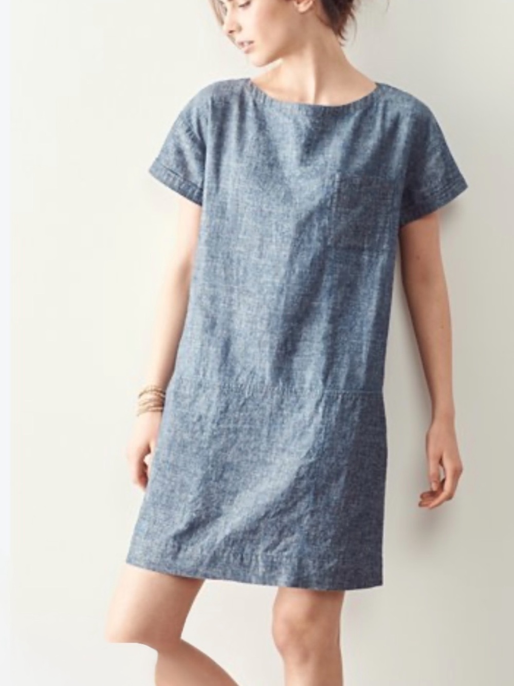 Eileen Fisher Short Sleeve Shift Dress in Denim Blue